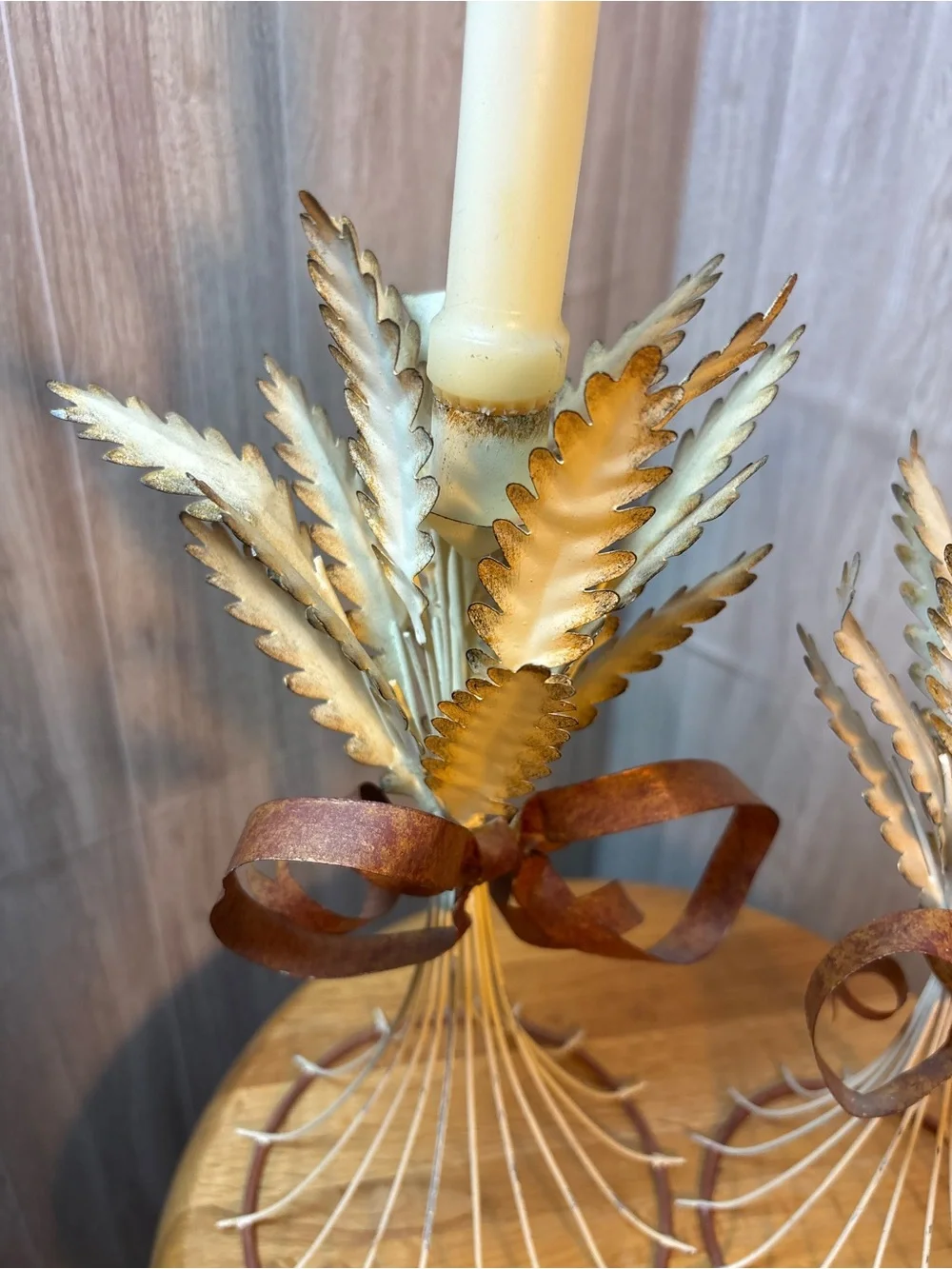 Vintage Tole Style Metal Wheat Sheaf Candle Holders Set of 2 Philippines